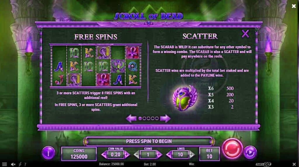 free spins&scatter scroll of dead slotxoeasy